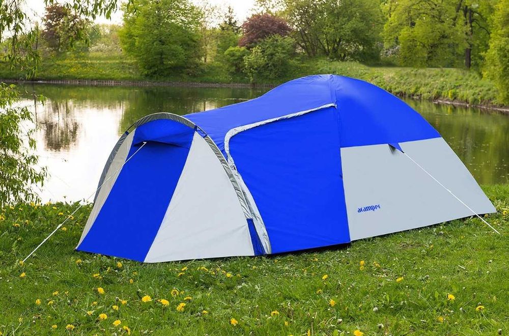 Палатка 3-х местная Presto Acamper MONSUN 3 PRO синий - 3500мм. H2О - 3.6 кг. Производитель Польша, прошитые и проклеенные швы. Водонепроницаемая.