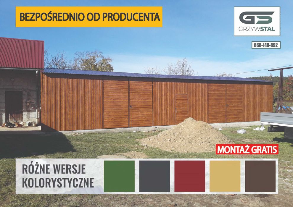 GARAŻ BLASZANY Złoty Dąb -Garaże Blaszane -Magazyn Rolniczy -GRZYWSTAL
