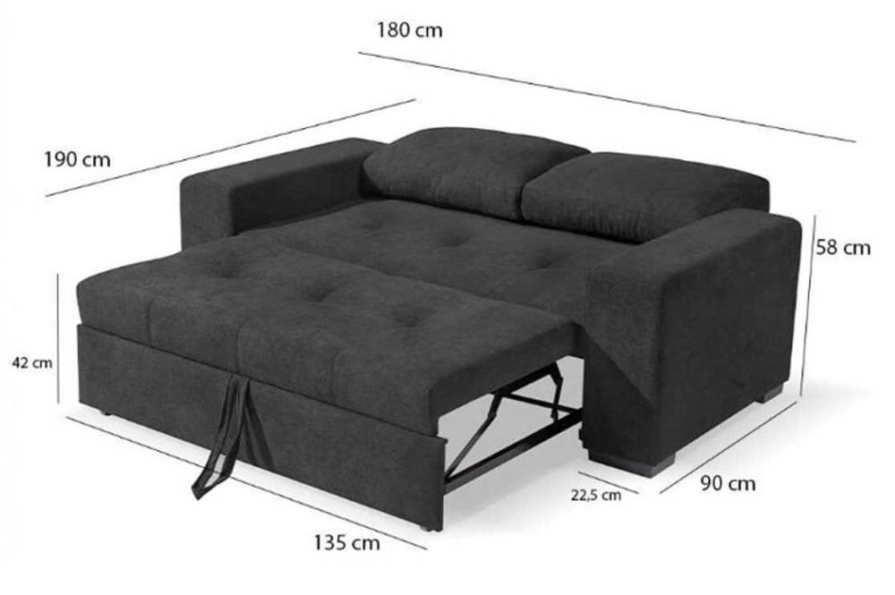 Sofá cama em tecido impermeabilizado preto