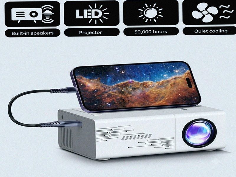 Projetor Portátil para Casa, Escritório e Festa — Smartphone e Tablet