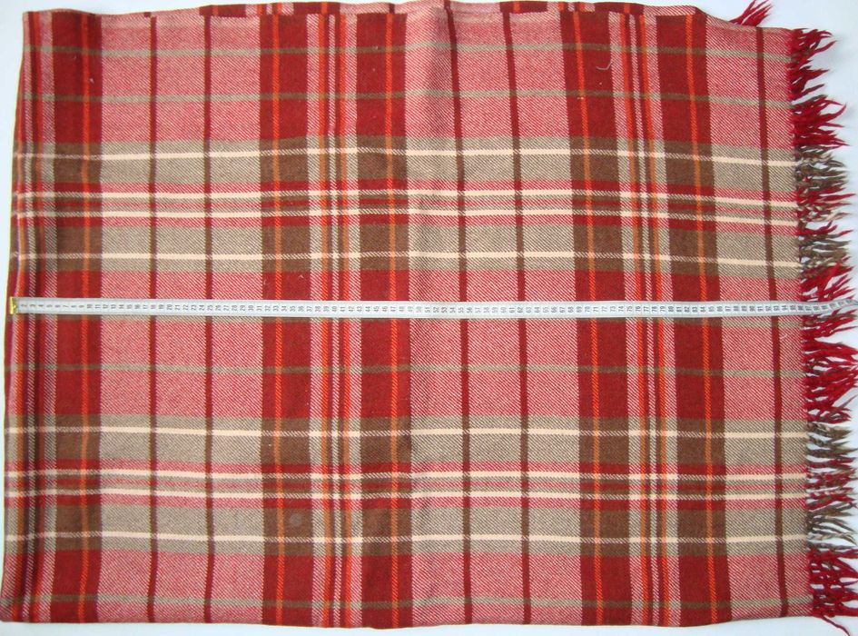 Червоний картатий плед або ковдра з вовни та суміші волокон 150х200 cm