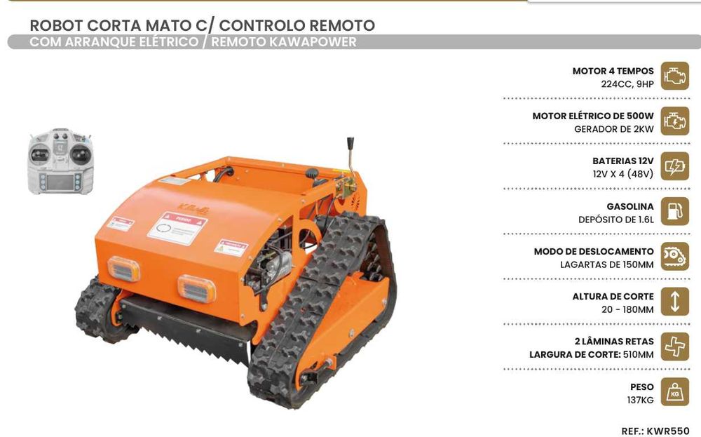 Robot Corta Mato c/ Controlo Remoto e Arranque Elétrico KAWAPOWER JL20