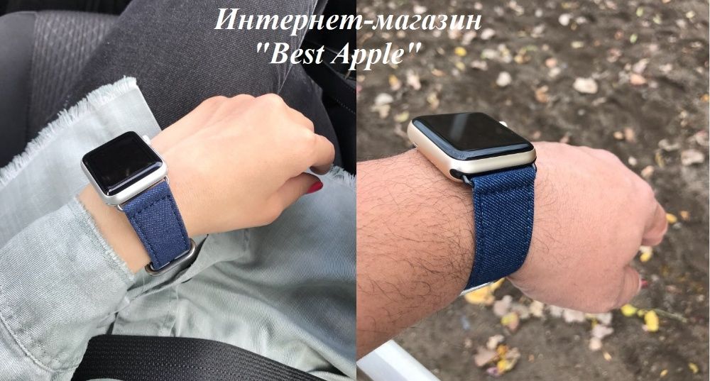 Ремешок-браслет из Джинсовой ткани стиль “Denim Casual” для AppleWATСH