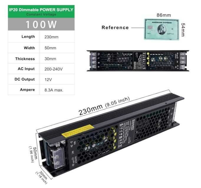 Zasilacz z 230V AC do  12V DC 100W ściemniany REYLAX