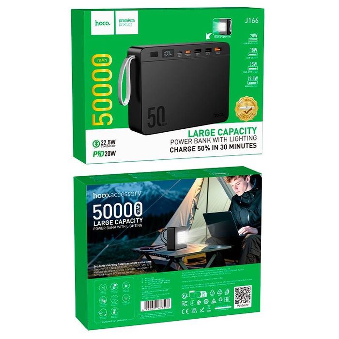 Повербанк 50 000 mAh 22.5W HOCO J166 залізофосфат працює роками