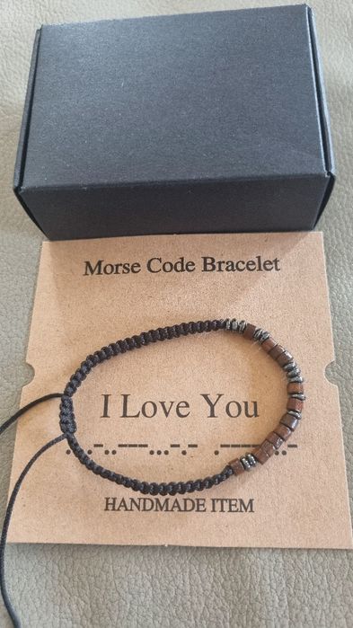 Bransoletka męska. Napis alfabetem morsa Kocham Cię