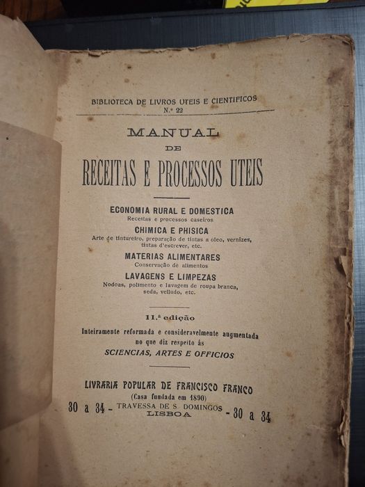 Livro muito antigo culinária manual de receitas processos uteis