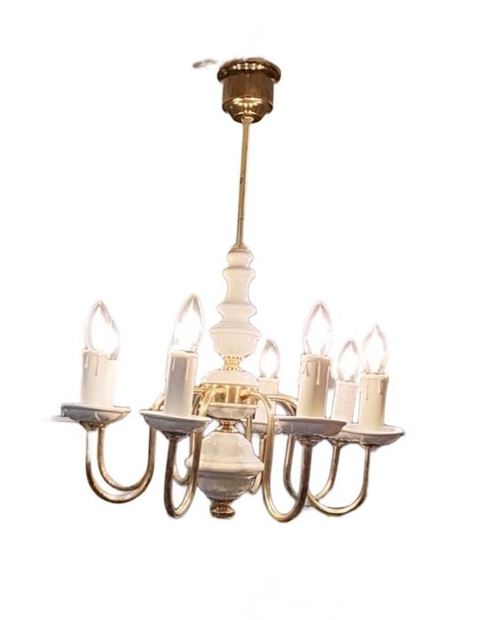 Żyrandol ośmioramienny Polam Poznań 13Z438, świeczki, porcelana /PRL