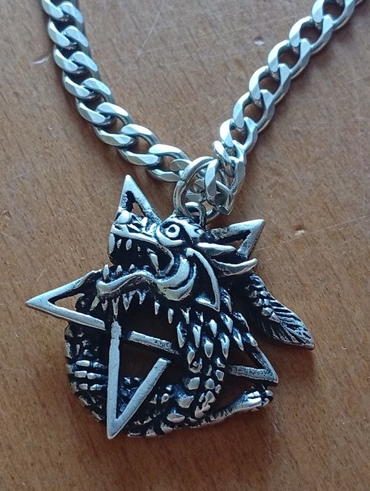 Łańcuszek srebro 925  z zawieszką smoka pentagram