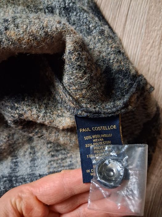 Płaszcz wełna paul costellone xs/34 krata zima jesień