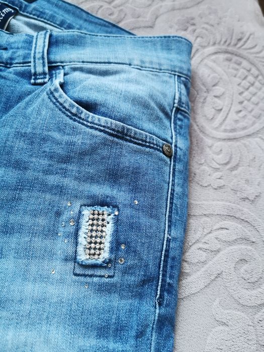Jeansy dżinsy wysoki stan Angels kryształki skinny boho M L 38 40