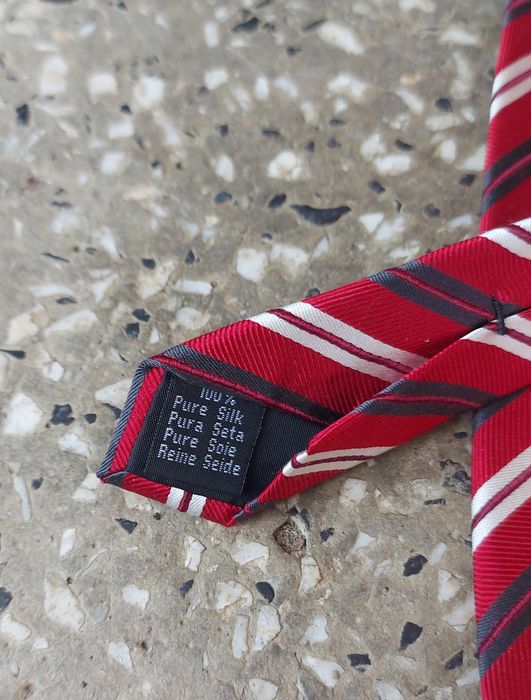 jedwabny krawat 100% jedwab silk batistini czerwony w paski