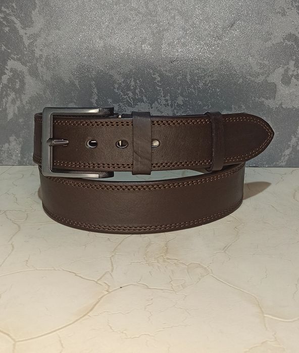 Ремень мужской кожаный джинсовый ремінь чоловічий шкіряний широкий