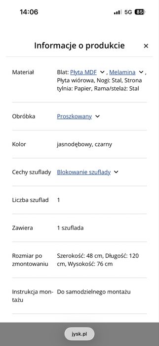 Biurko Jysk 120 cm