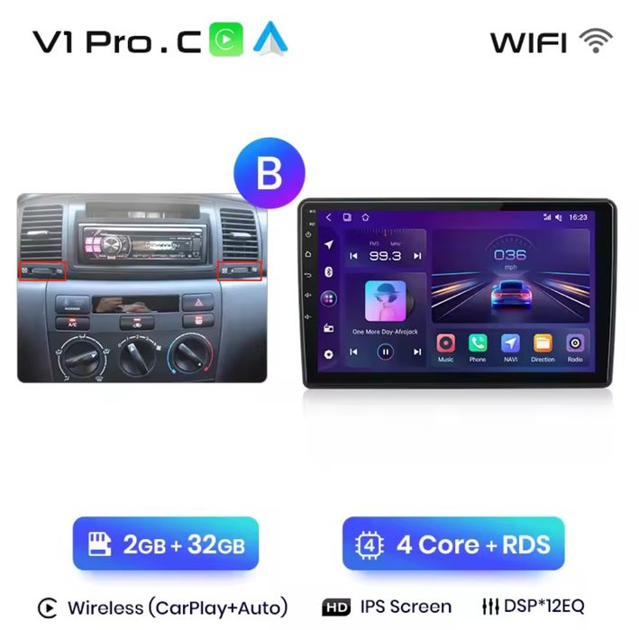 Rádio Android 9" Toyota Corolla E120 E130 Carplay GPS wifi 32GB NOVO