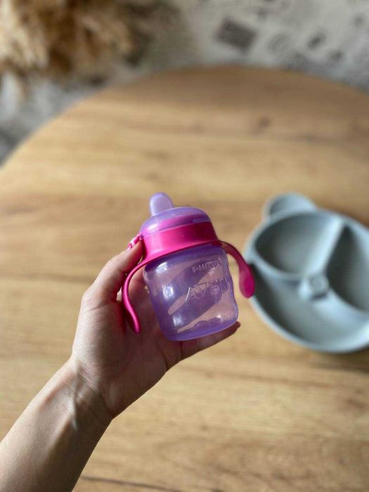 Силіконова секційна тарілка на присосках сіра, чашка Philips Avent