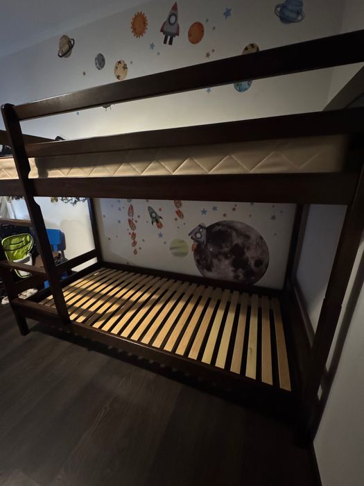 Двоярусне ліжко, темне дерево, 90/200 см