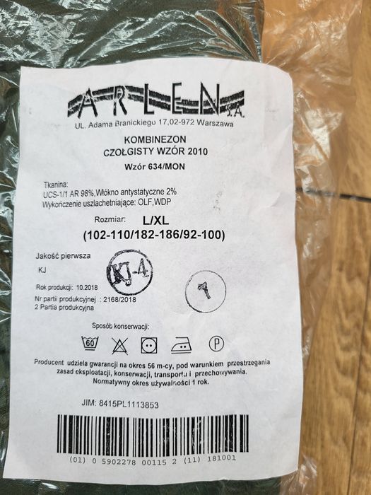 Kombinezon czolgisty wz.634/MON -L/XL