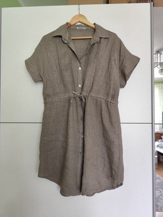 Sukienka letnia khaki L/XL 100% len