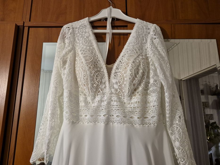 Sukienka ślubna boho 48-50 IDEALNA DLA NISKICH KOBIET