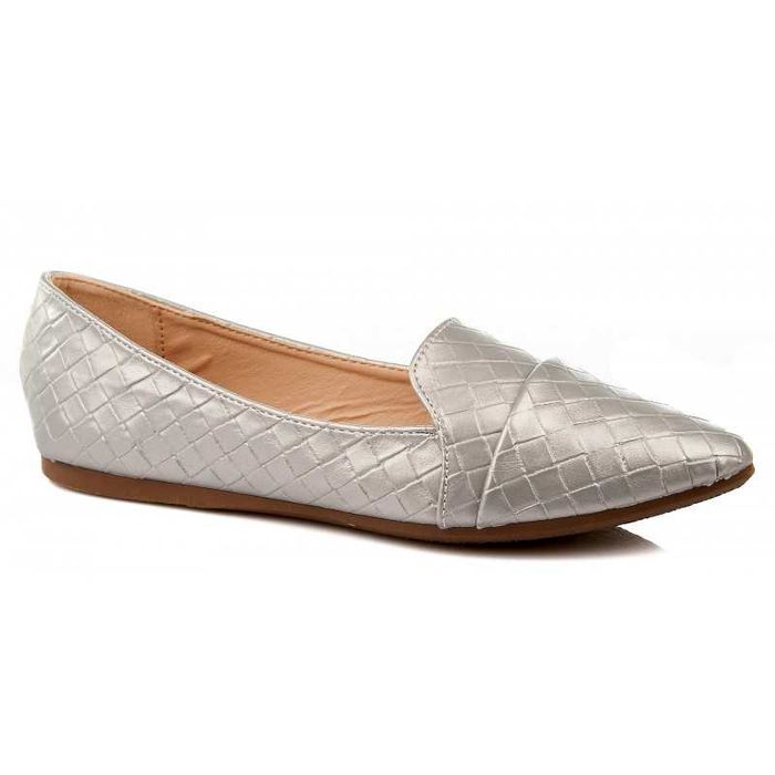 Balerinki lordsy płaskie szpic szare srebrne r 36