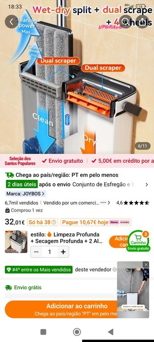 Balde e mopa de lavagem e secagem