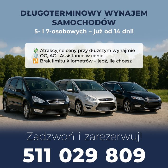 Wynajem samochodu Wypożyczalnia samochodów minimum 14dni