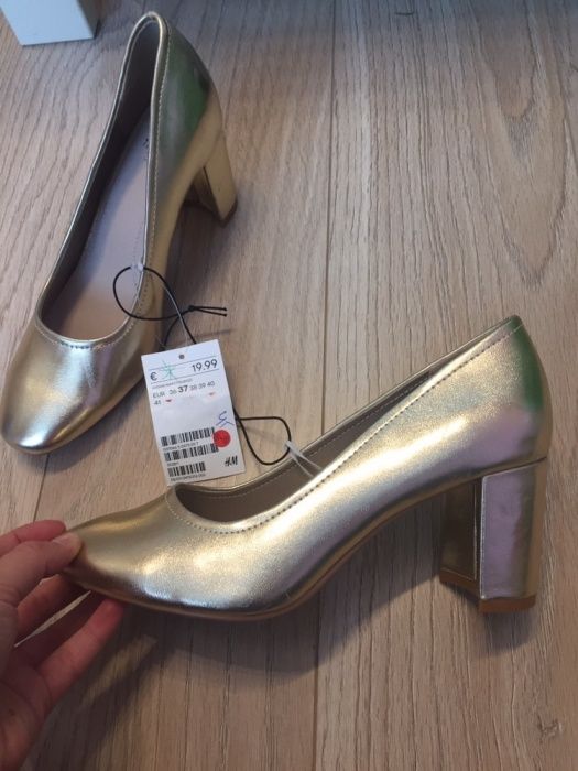 Obcasy buty wysokie złote szpilki h&m 37 botki