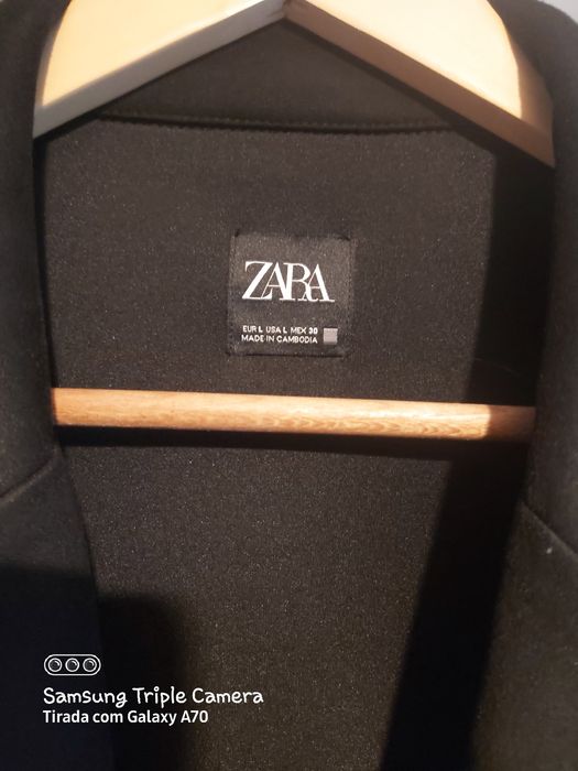 Casaco, tipo camurça, preto, Zara, tamanho L