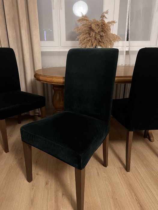 6szt Nowe czarne pokrowce na krzesła welurowe uniwersalne elastyczne