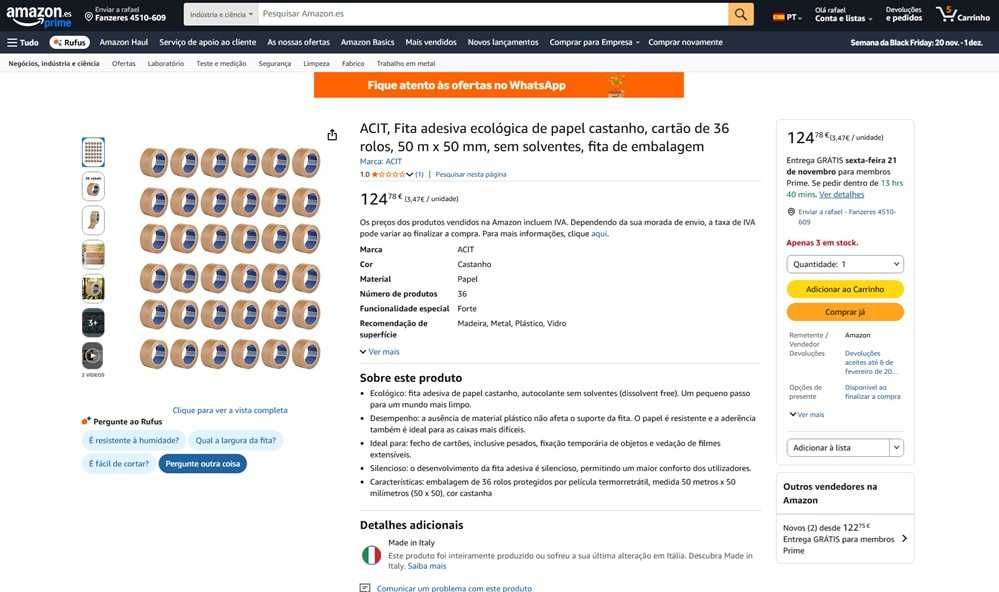 Acit 12 rolos fita adesiva ecológica (329)