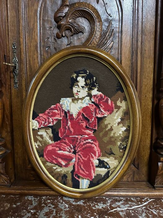 Картина гобелен вишивка антикварна рама