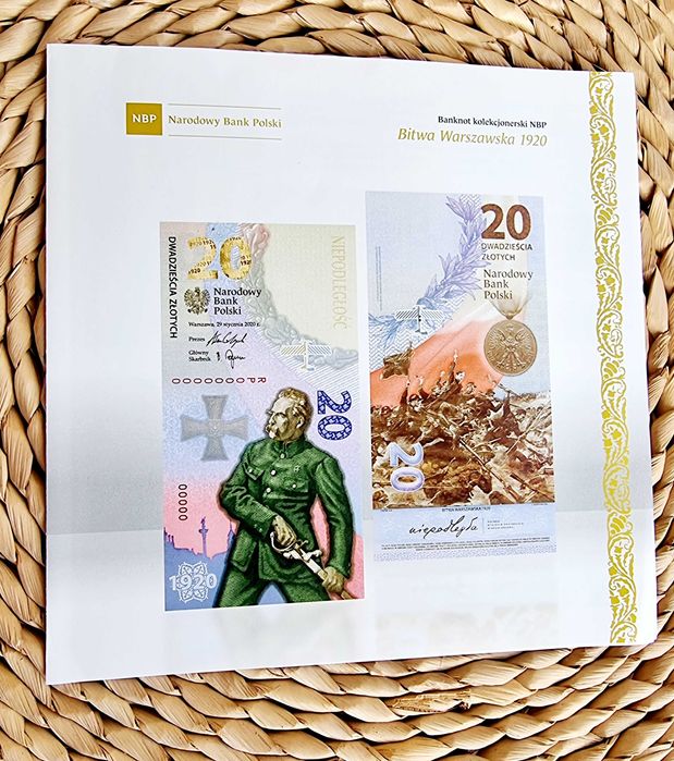 20zł banknot BITWA WARSZAWSKA 1920 NISKI NR 12287 + folder gratis
