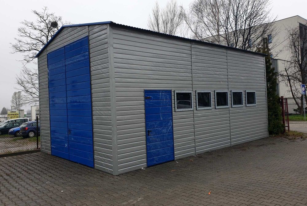 Blaszana hala 5×8m – srebrny/niebieski