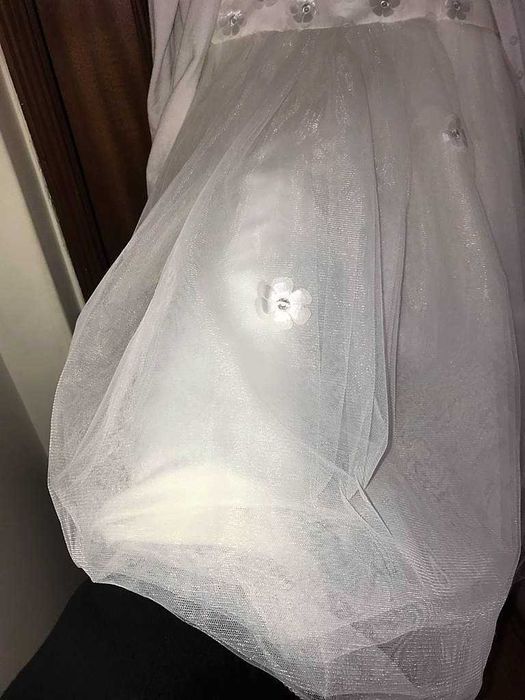 Vestido florido Cetim Sem Manga Decorado com Laço/Casaco Branco Malha