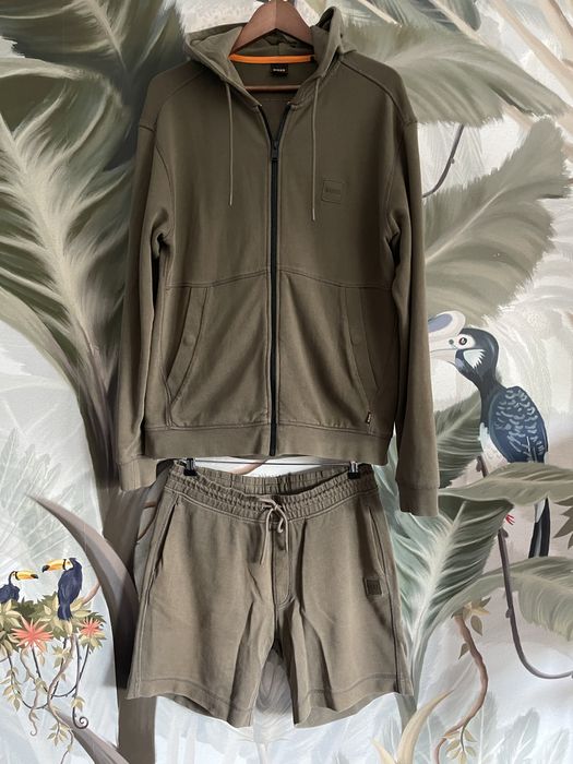 Zestaw bluza z kapturem i krótkie spodenki Hugo Boss khaki rozmiar M