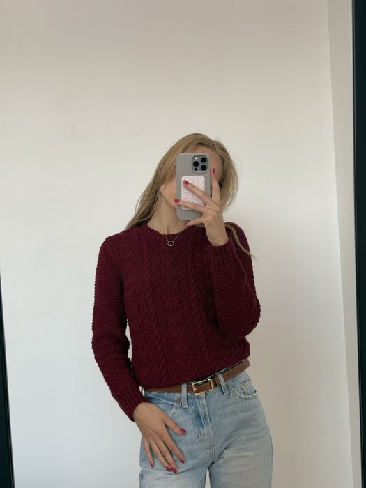 Светер бургунді, бордо вʼязаний з сердечками, кофта, світер