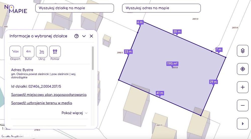 Ostatnia działka budowlana 1195 m² – Bystre - Więcej