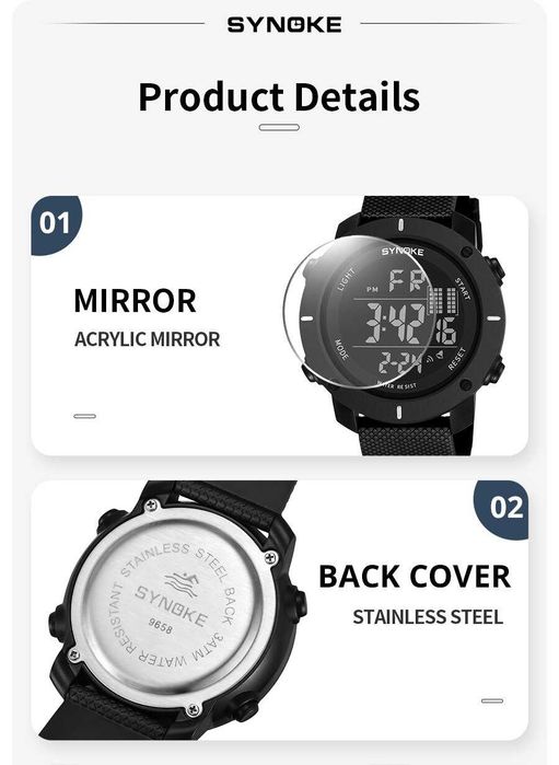 Duży zegarek męski elektroniczny Synoke sportowy stoper datownik luma