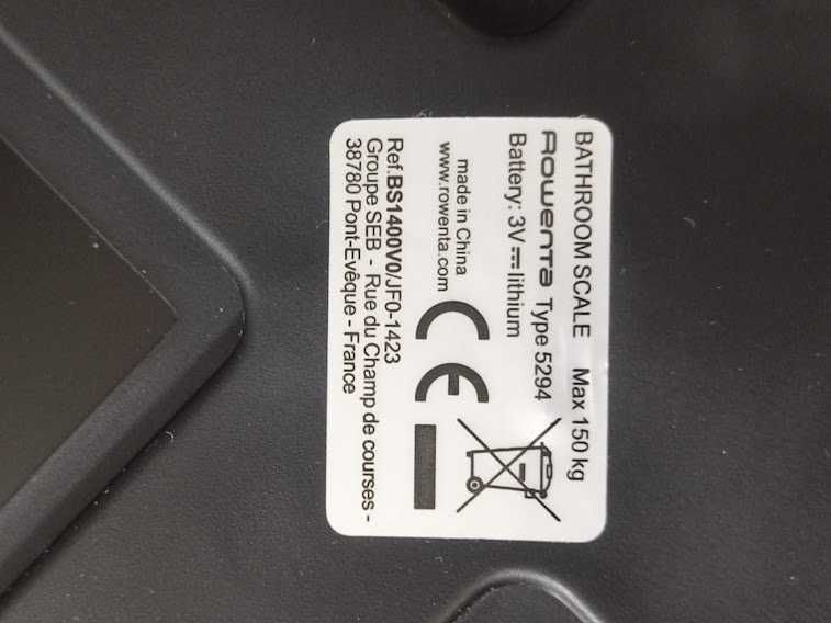 Waga łazienkowa szkło hartowane    Rowenta  czarna max 150 kg