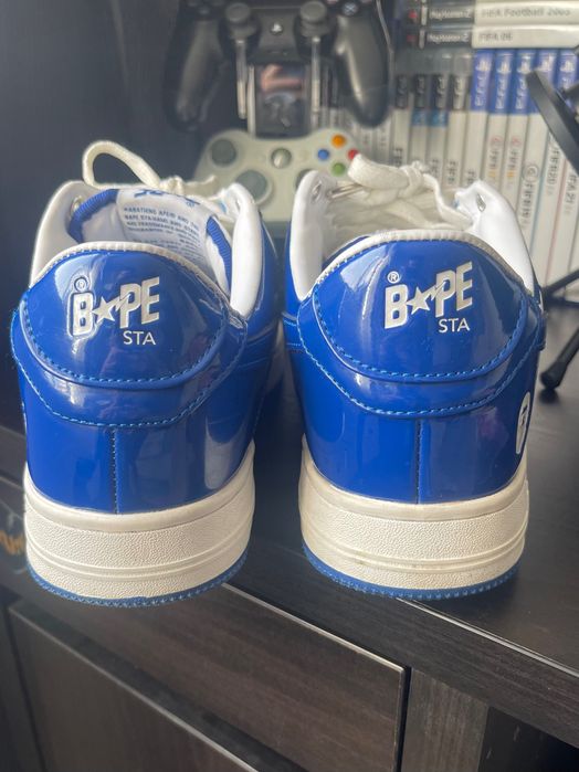BAPE STA Patent Leather White Blue (2023) – Tamanho 43 / US 9.5