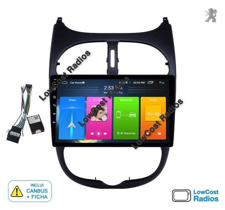 Auto Rádio GPS PEUGEOT 206 / 206 CC - Android • Multimédia BT USB WIFI