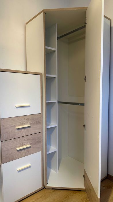 Meble białe, komoda, 2x szafka, narożnik, biurko