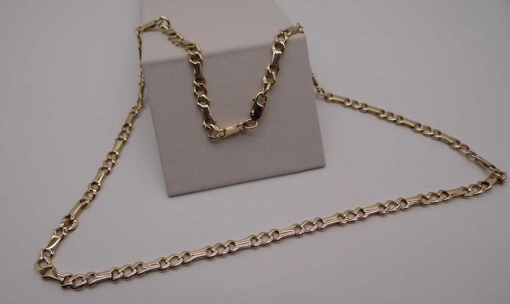 Złoty łańcuszek ciekawy wzór ogniwa i sztabki 53 cm.