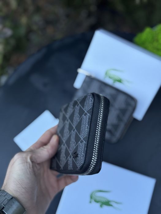 Гаманець Lacoste чоловічий шкіряний кошелек монетница Лакост чорний