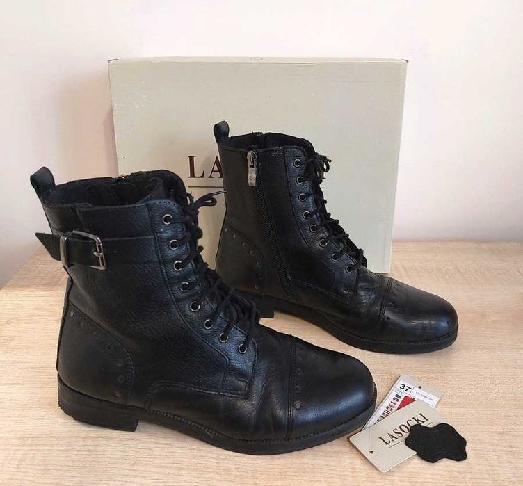 Trzewiki czarne 37 Lasocki skórzane skóra botki kozaki
