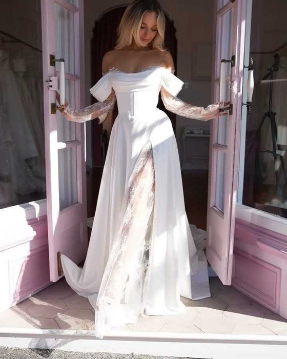 Suknia ślubna #79 off-shoulder regulowany gorset rozmiar 48 4XL