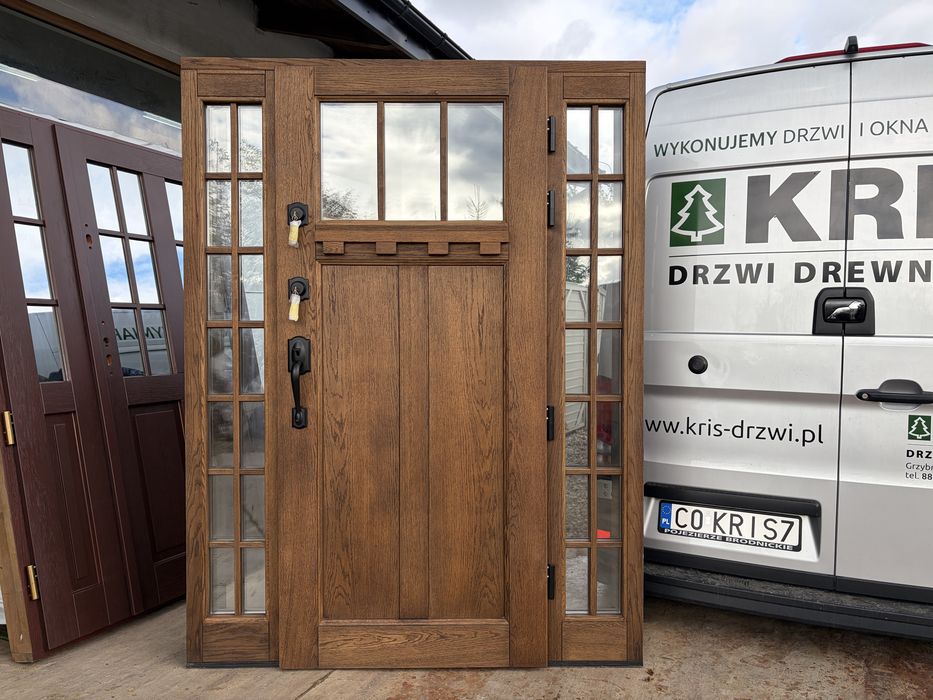 Drzwi zewnętrzne drewniane z doświetlami schlage Cała Polska