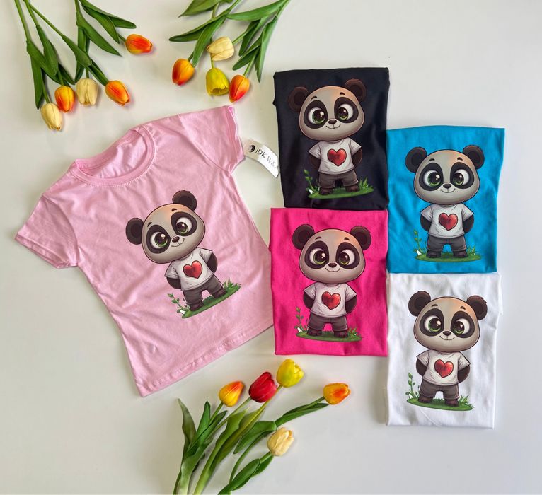 Bluzki z panda rozmiar 104-164cm 5 kolorow 3 wzory