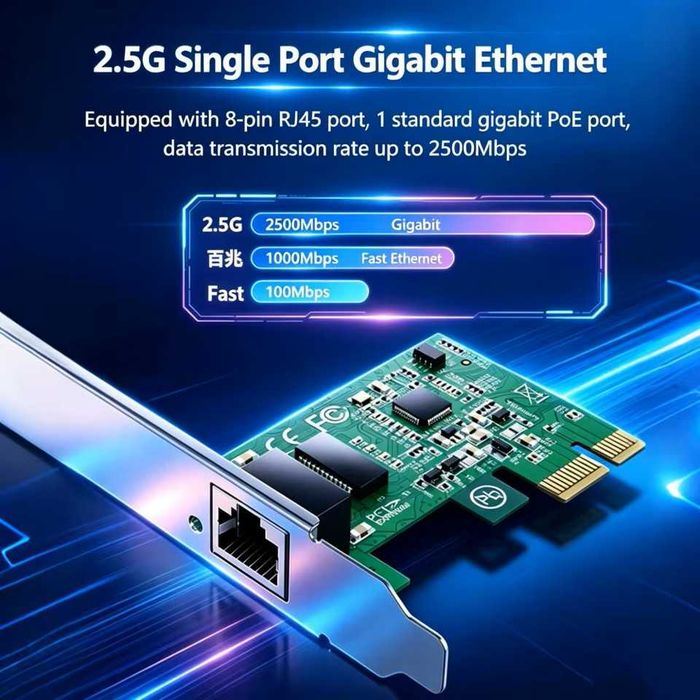 Karta sieciowa LAN Ethernet 2.5Gb PCIe RJ-45 Low Power Windows Linux
